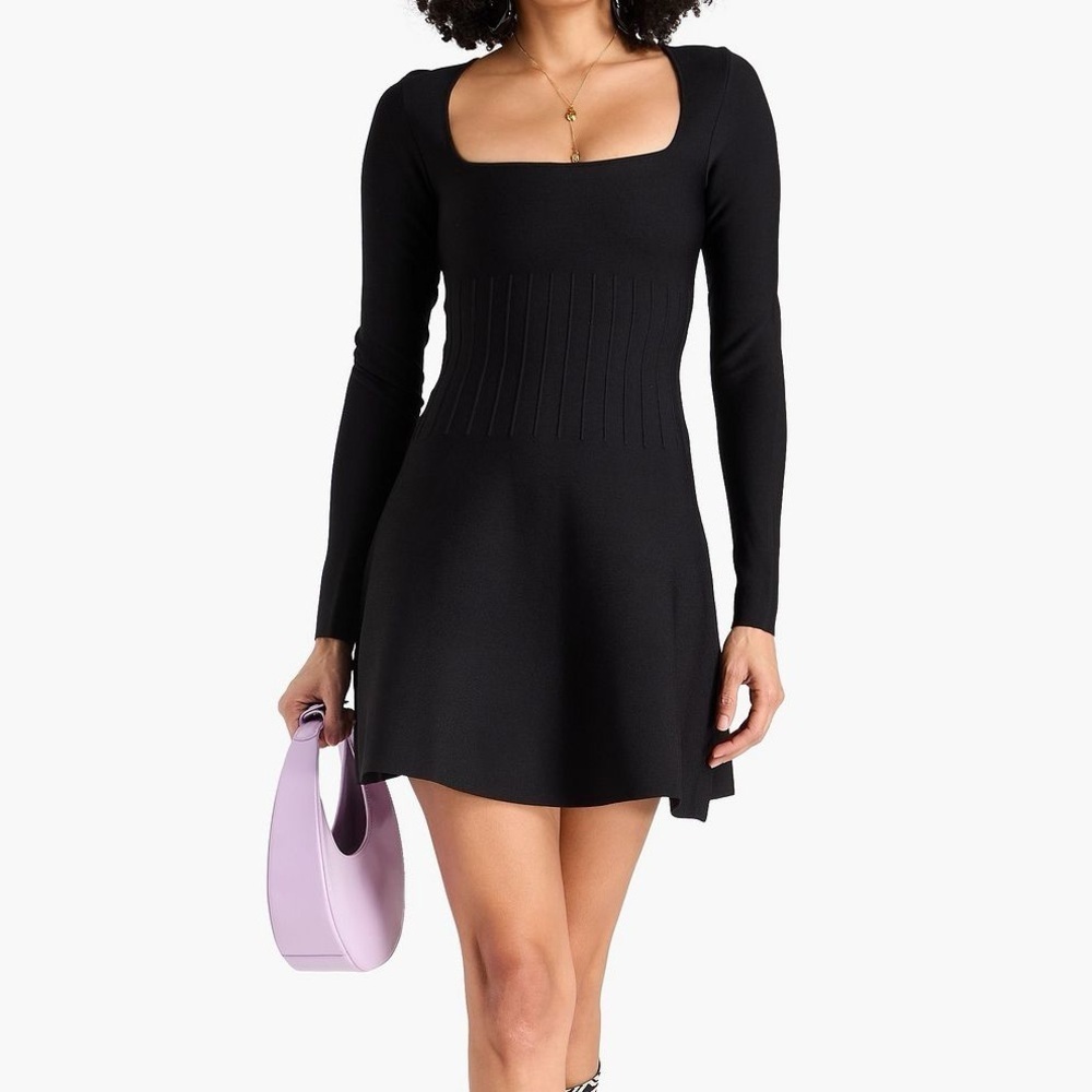 Staud Deora stretch ribbed Knit Mini Dress black lbd square neck size XS